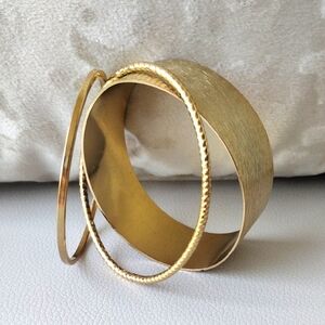 Gold Matte Cuff and Textured Bangles Bracelet Set